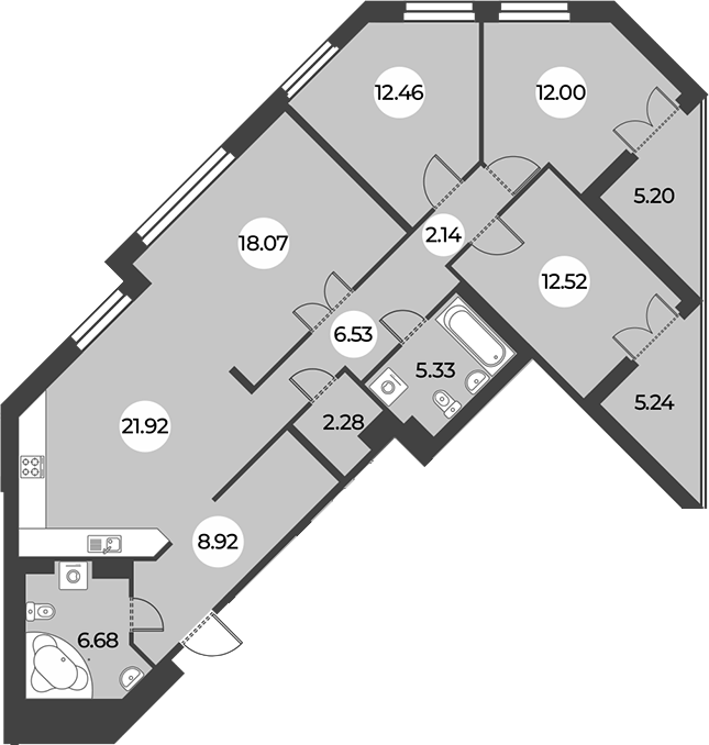 3-комнатная квартира 114.07 м², 5/24 эт., ЖК «Огни Залива»